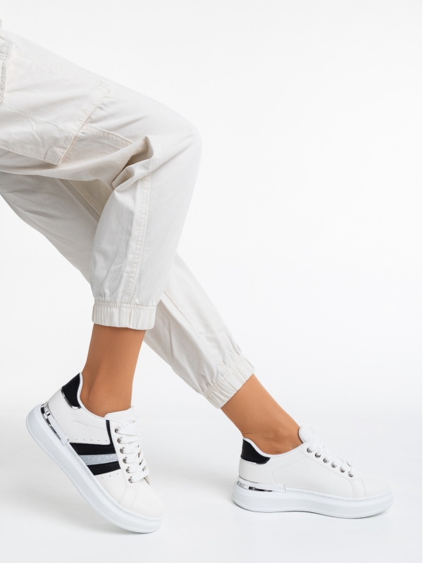 Pantofi sport dama albi cu negru din piele ecologica Fannia - Kalapod.net
