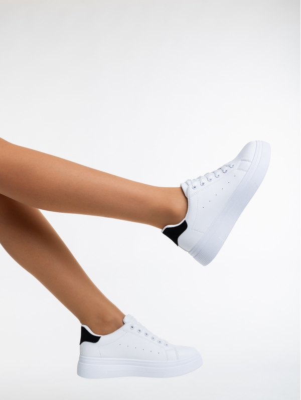 Pantofi sport dama albi cu negru din piele ecologica Eliora, 4 - Kalapod.net