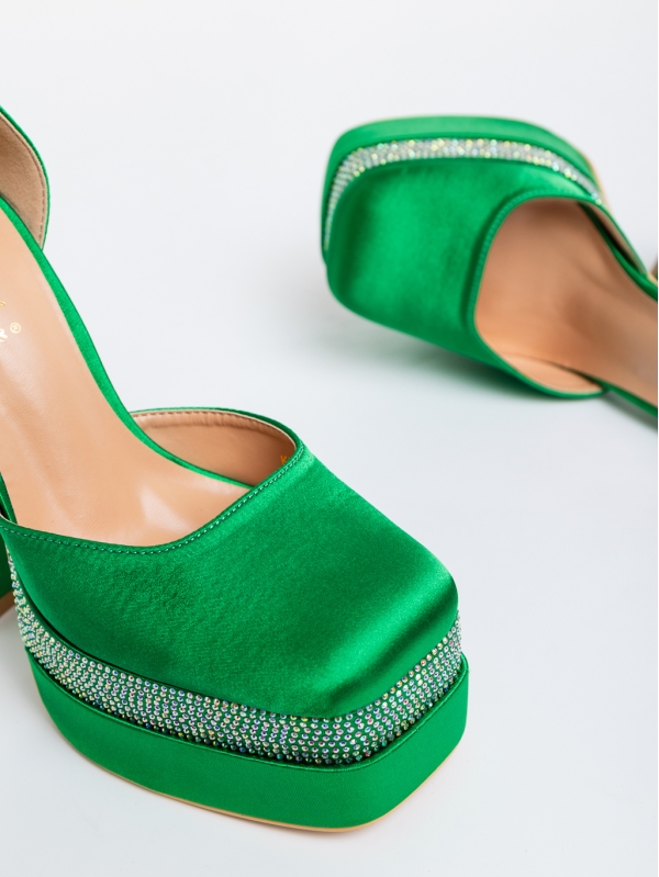 Pantofi dama verzi cu toc din material textil Darya, 6 - Kalapod.net
