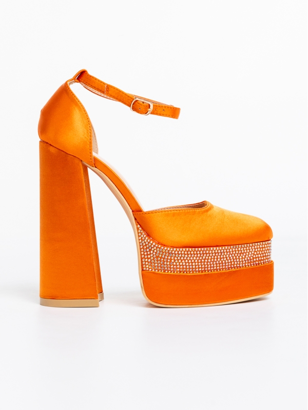 Pantofi dama portocalii cu toc din material textil Darya, 5 - Kalapod.net