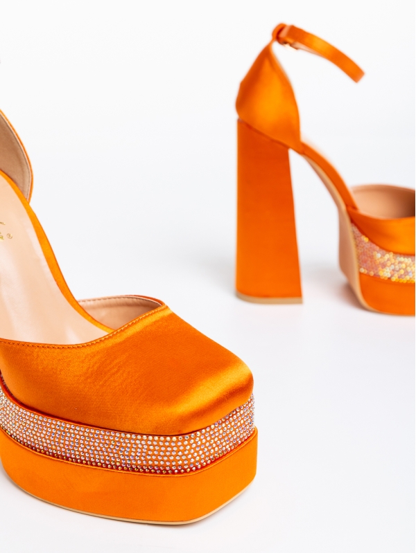 Pantofi dama portocalii cu toc din material textil Darya, 6 - Kalapod.net