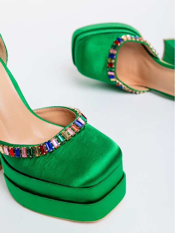 Pantofi dama verzi din material textil cu toc Dulce, 6 - Kalapod.net