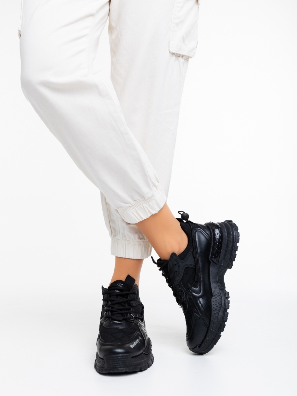 Pantofi sport dama negri din piele ecologica si material textil Glinda, 4 - Kalapod.net