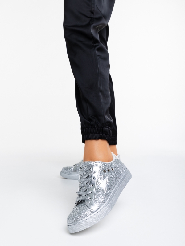 Pantofi sport dama argintii din material textil Deitra, 2 - Kalapod.net
