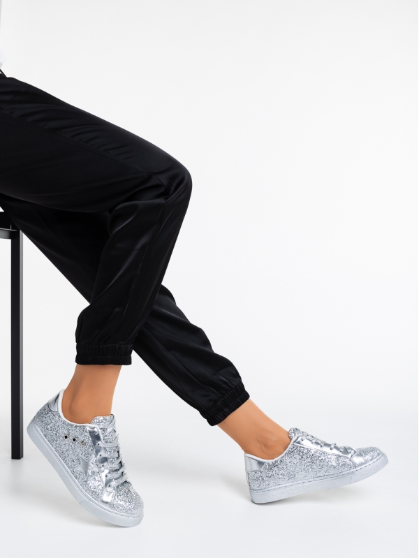 Pantofi sport dama argintii din material textil Deitra - Kalapod.net