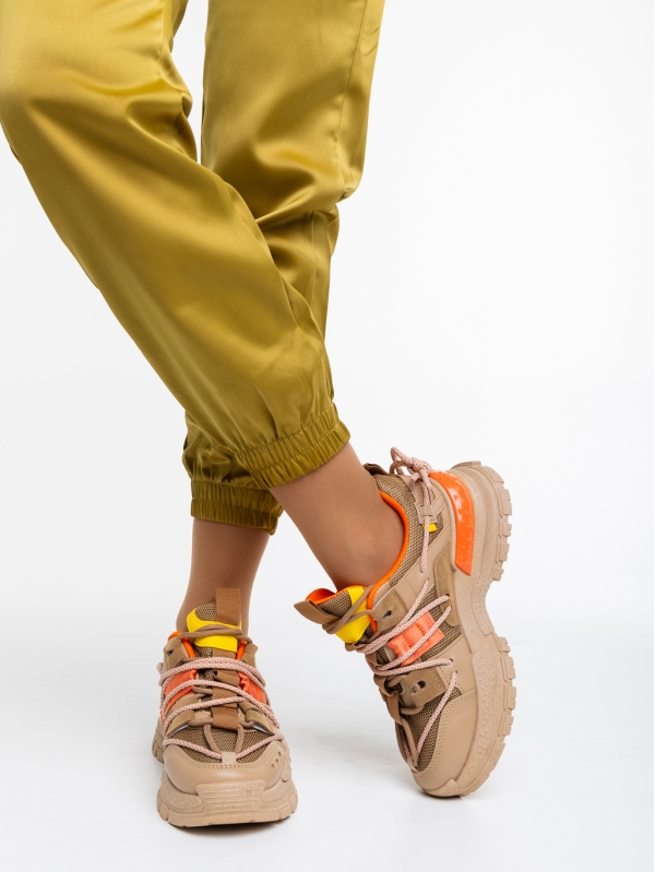 Pantofi sport dama bej inchis din material textil Nithya, 2 - Kalapod.net