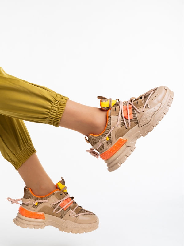 Pantofi sport dama bej inchis din material textil Nithya, 4 - Kalapod.net