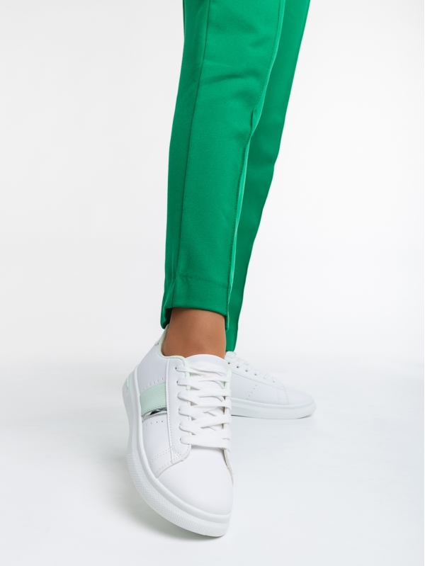 Pantofi sport dama albi cu verde din piele ecologica Ermelinda, 2 - Kalapod.net