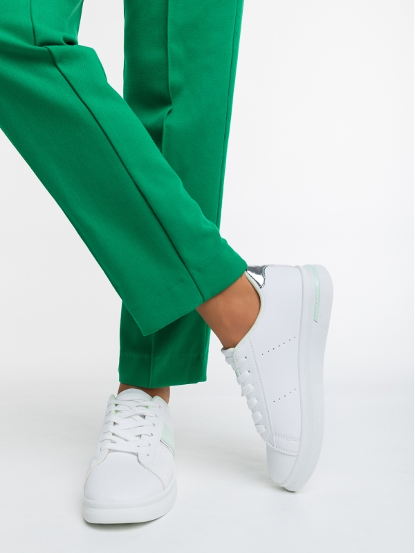 Pantofi sport dama albi cu verde din piele ecologica Ermelinda, 4 - Kalapod.net