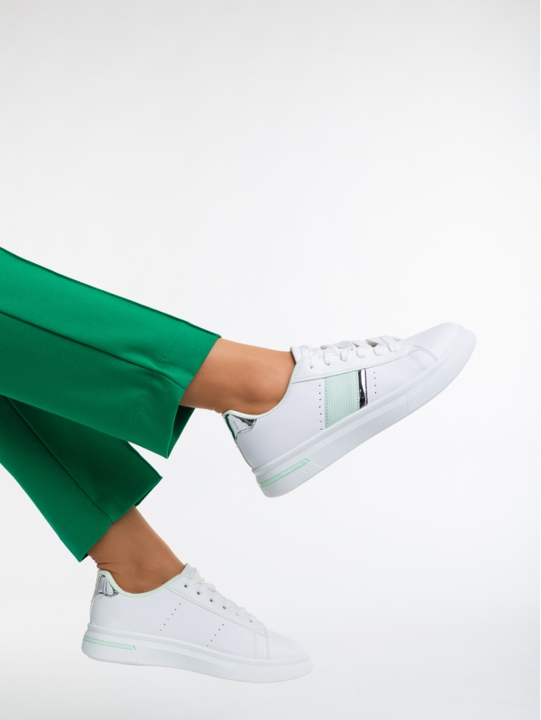 Pantofi sport dama albi cu verde din piele ecologica Ermelinda - Kalapod.net