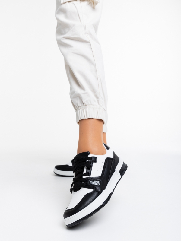 Pantofi sport dama albi cu negru din piele ecologica Aloysia, 2 - Kalapod.net