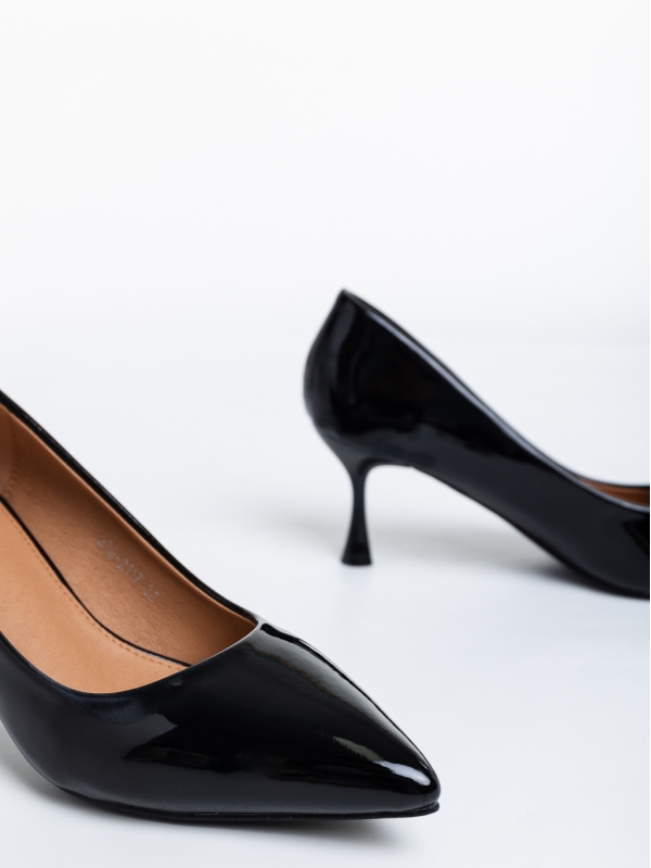 Pantofi dama negri cu toc din piele ecologica lacuita Solene, 6 - Kalapod.net