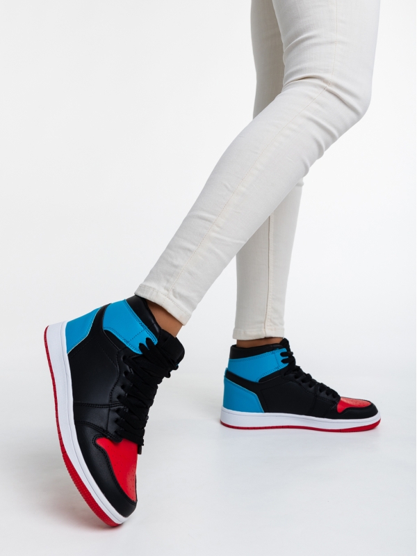 Pantofi sport dama negri cu rosu si albastru din piele ecologica Cass, 3 - Kalapod.net