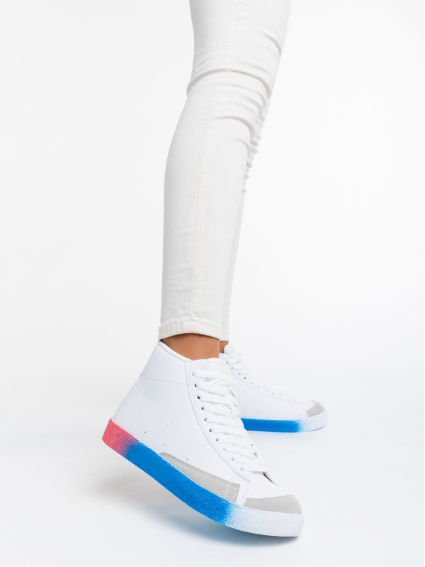 Pantofi sport dama albi cu albastru din piele ecologica Kianna, 2 - Kalapod.net