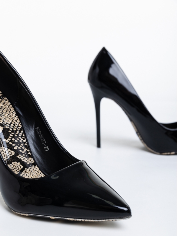 Pantofi dama negri cu toc din piele ecologica lacuita Rosemonde, 6 - Kalapod.net