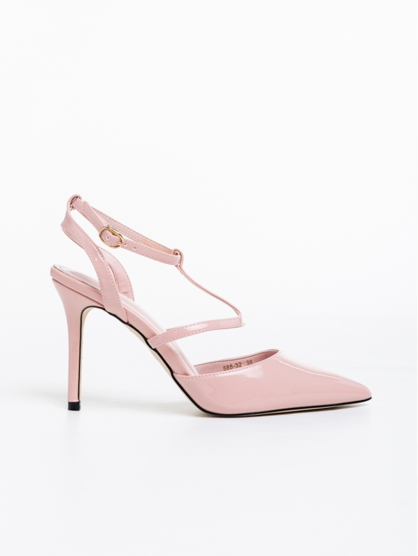 Pantofi dama roz deschis cu toc din piele ecologica lacuita Laelia, 5 - Kalapod.net