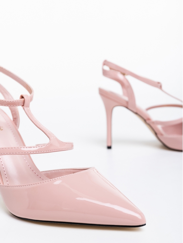 Pantofi dama roz deschis cu toc din piele ecologica lacuita Laelia, 6 - Kalapod.net