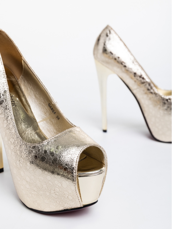 Pantofi dama aurii cu toc din piele ecologica Zohra, 6 - Kalapod.net