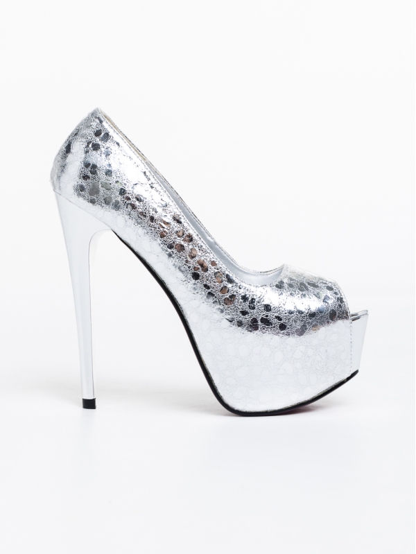 Pantofi dama argintii cu toc din piele ecologica Zohra, 5 - Kalapod.net
