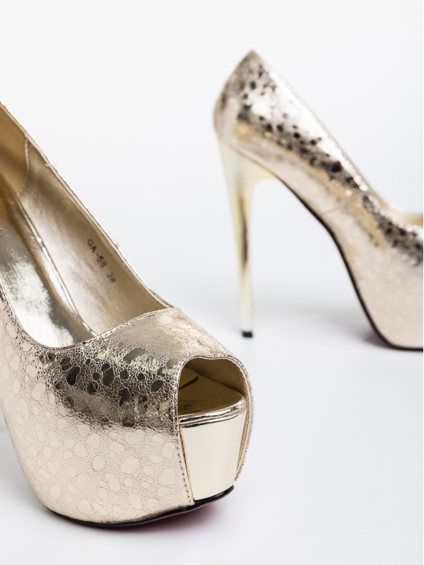 Pantofi dama aurii cu toc din piele ecologica Granya, 6 - Kalapod.net