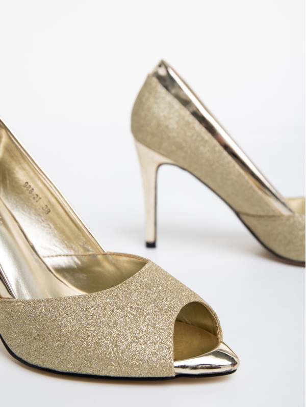 Pantofi dama aurii din material textil Adrasteia, 6 - Kalapod.net
