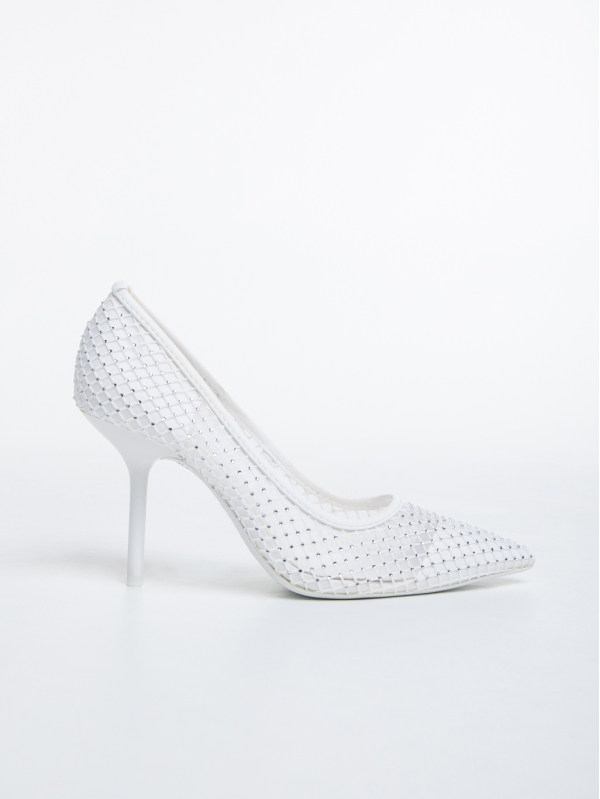 Pantofi dama albi cu toc din material textil Menodora, 5 - Kalapod.net