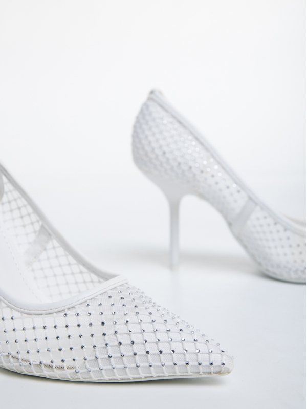 Pantofi dama albi cu toc din material textil Menodora, 6 - Kalapod.net