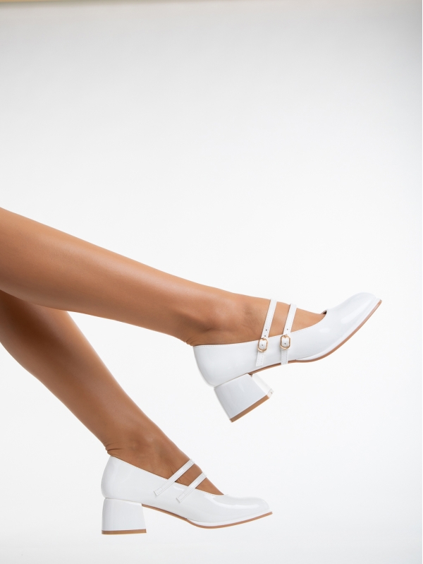 Pantofi dama albi cu toc din piele ecologica lacuita Christelle, 4 - Kalapod.net