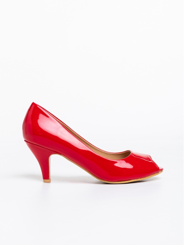 Pantofi dama rosii cu toc din piele ecologica lacuita Despoina, 5 - Kalapod.net