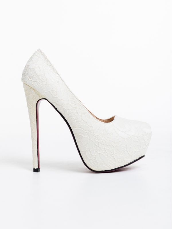Pantofi dama albi cu toc din material textil Bistra, 5 - Kalapod.net