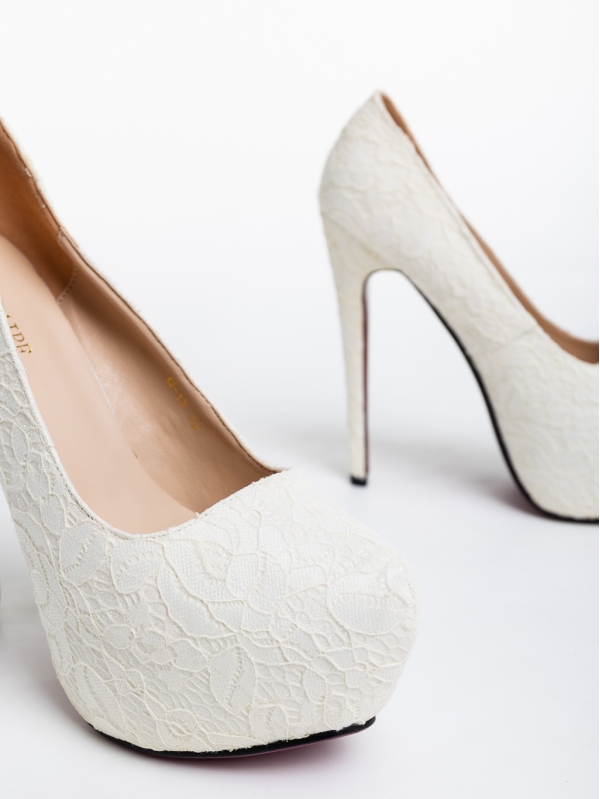 Pantofi dama albi cu toc din material textil Bistra, 6 - Kalapod.net