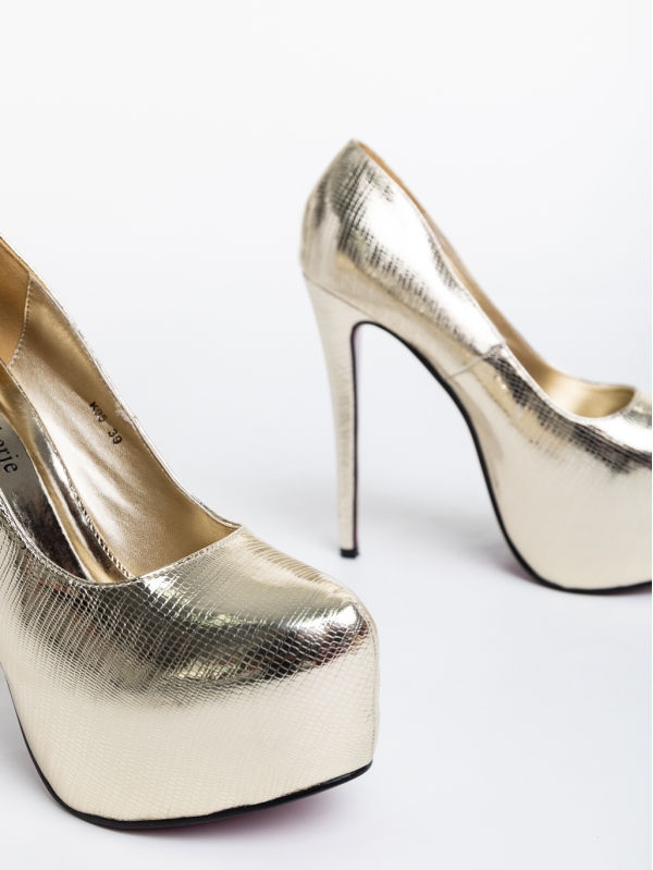 Pantofi dama aurii cu toc din piele ecologica lacuita Evanthia, 6 - Kalapod.net