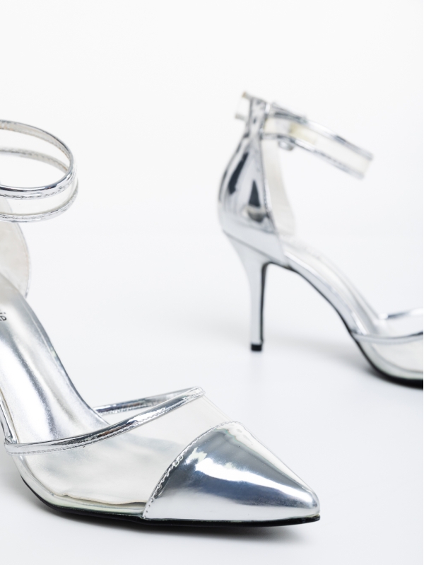 Pantofi dama argintii din piele ecologica lacuita Alva, 6 - Kalapod.net