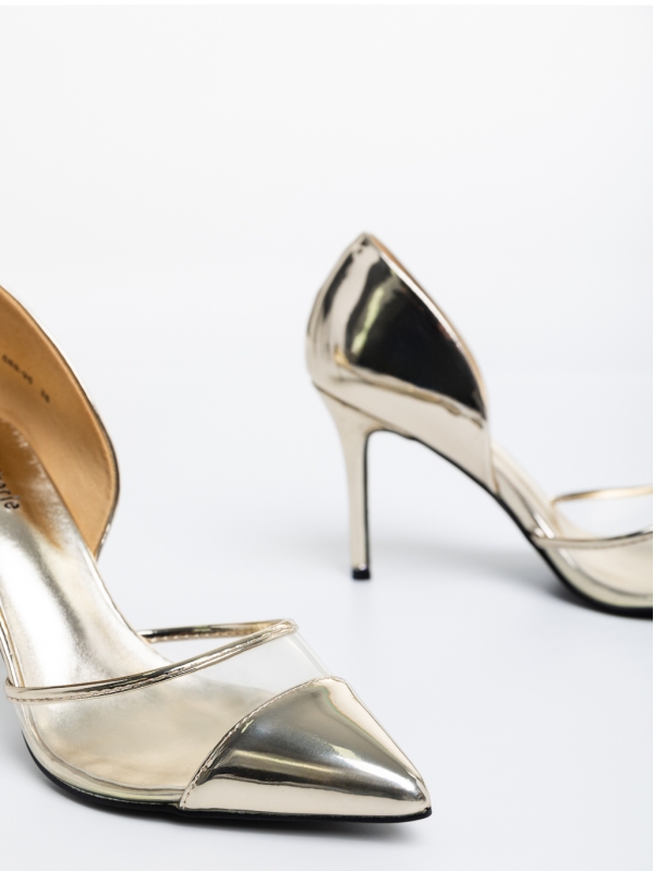Pantofi dama aurii cu toc din piele ecologica lacuita Arcelia, 6 - Kalapod.net