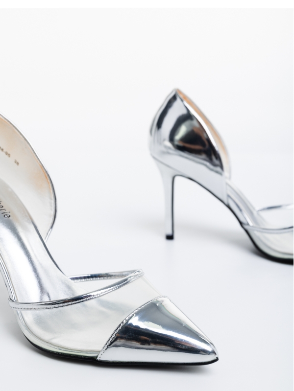 Pantofi dama argintii cu toc din piele ecologica lacuita Arcelia, 6 - Kalapod.net