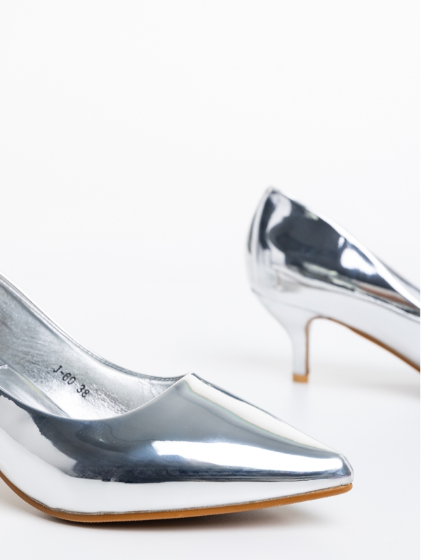 Pantofi dama argintii din piele ecologica lacuita Isidora, 6 - Kalapod.net