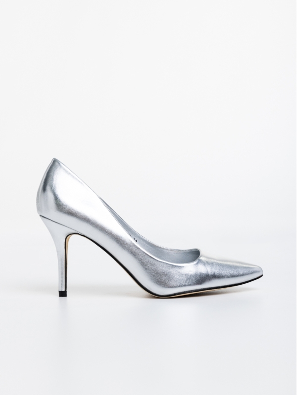 Pantofi dama argintii cu toc din piele ecologica lacuita Aidia, 5 - Kalapod.net
