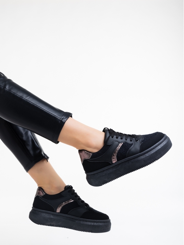 Pantofi sport dama negri din piele ecologica si material textil Geena, 4 - Kalapod.net
