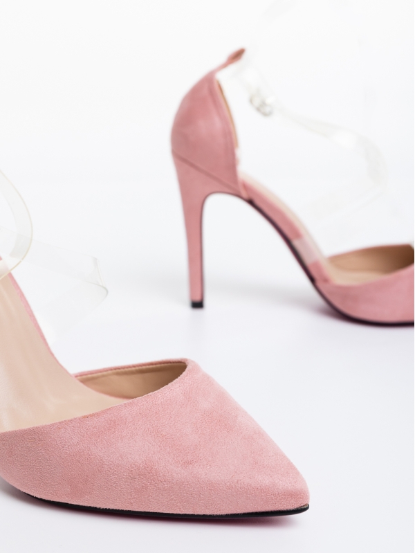 Pantofi dama roz cu toc din material textil Jovita, 6 - Kalapod.net