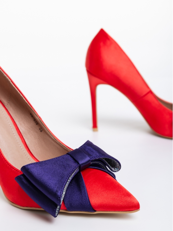 Pantofi dama rosii cu toc din material textil Secilia, 6 - Kalapod.net