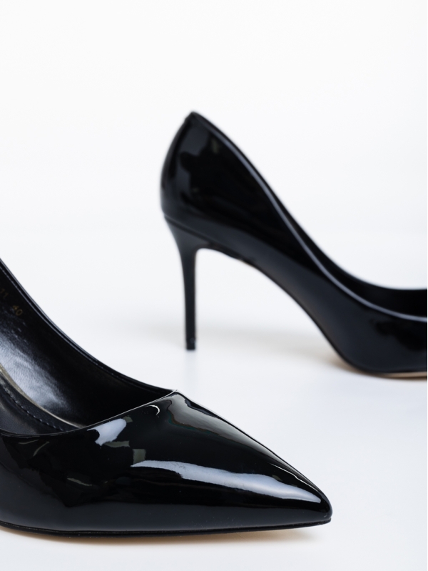 Pantofi dama negri cu toc din piele ecologica lacuita Sanchia, 6 - Kalapod.net
