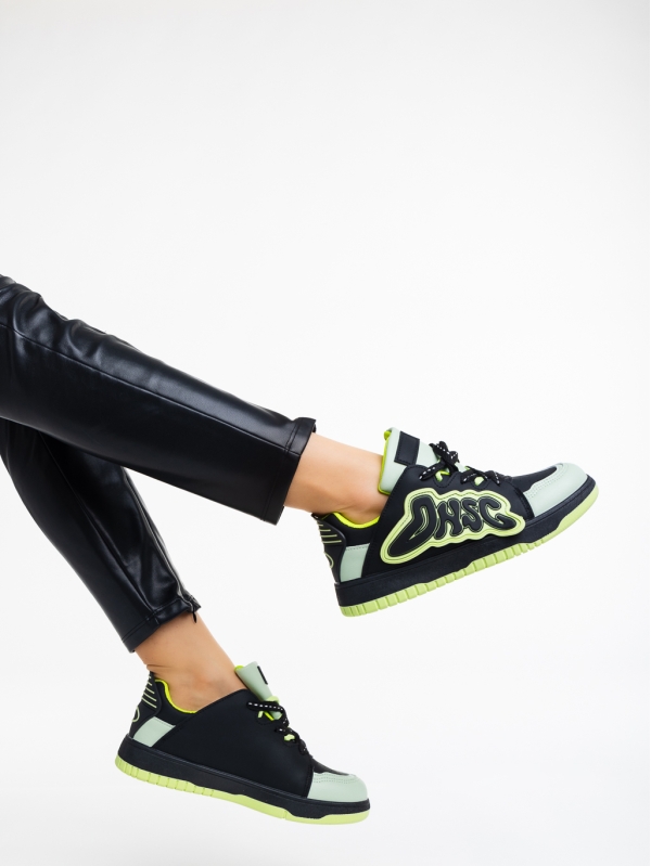 Pantofi sport dama negri cu verde din piele ecologica Azurine, 4 - Kalapod.net