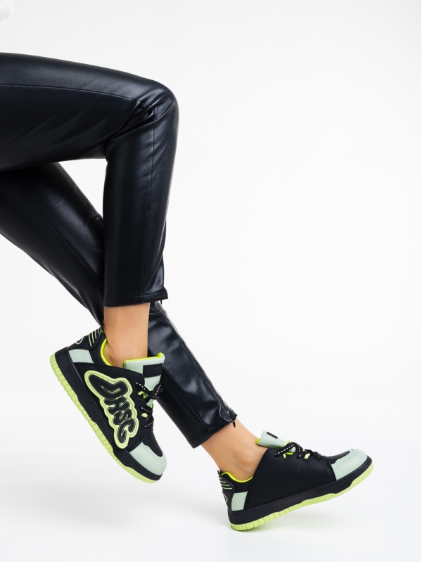 Pantofi sport dama negri cu verde din piele ecologica Azurine - Kalapod.net