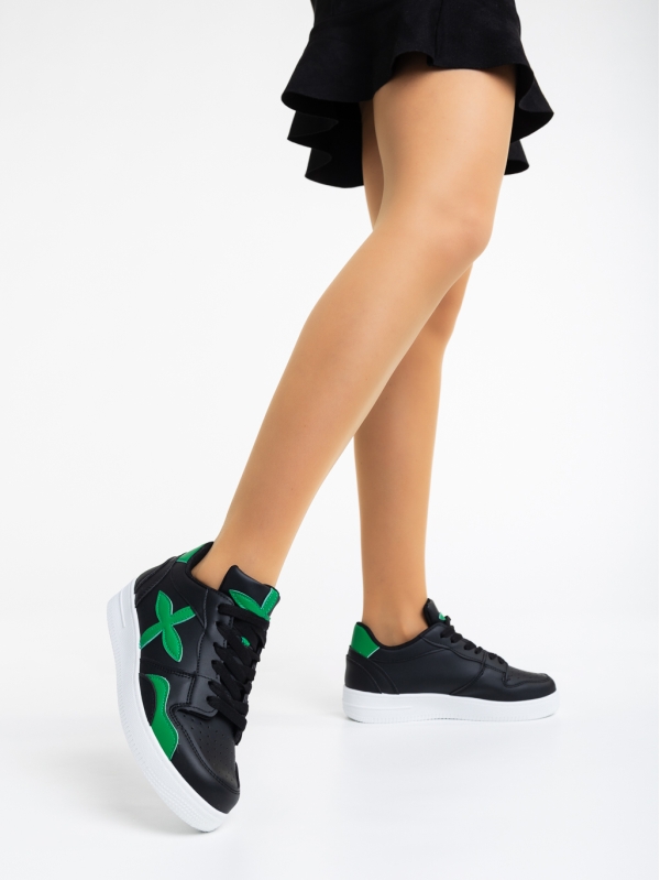 Pantofi sport dama negri cu verde din piele ecologica Cierra - Kalapod.net