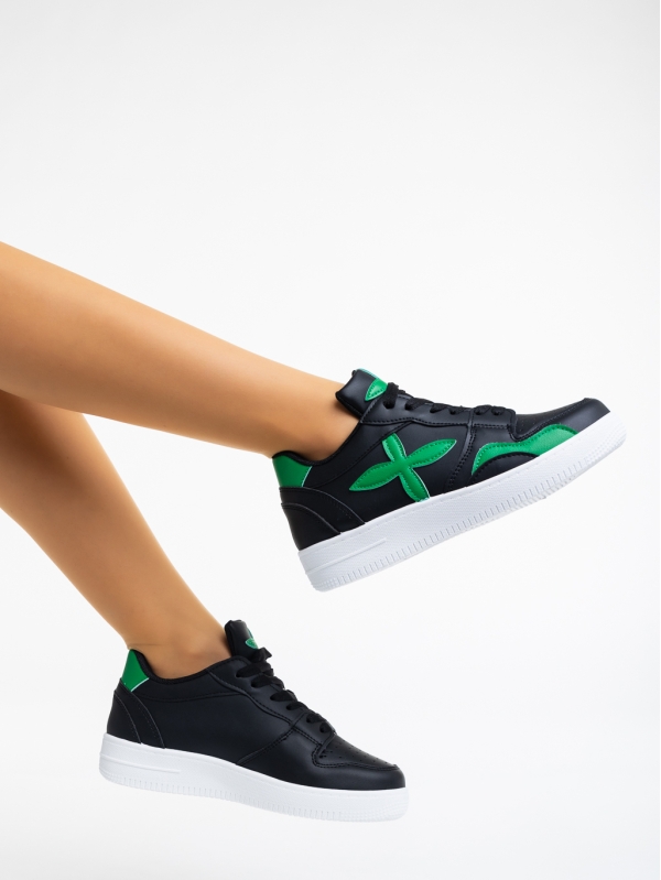 Pantofi sport dama negri cu verde din piele ecologica Cierra, 3 - Kalapod.net