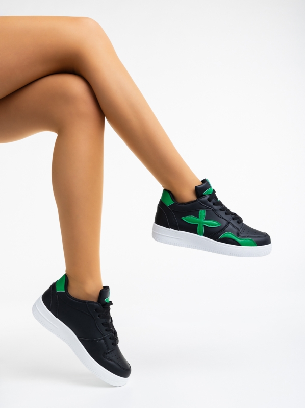 Pantofi sport dama negri cu verde din piele ecologica Cierra, 4 - Kalapod.net