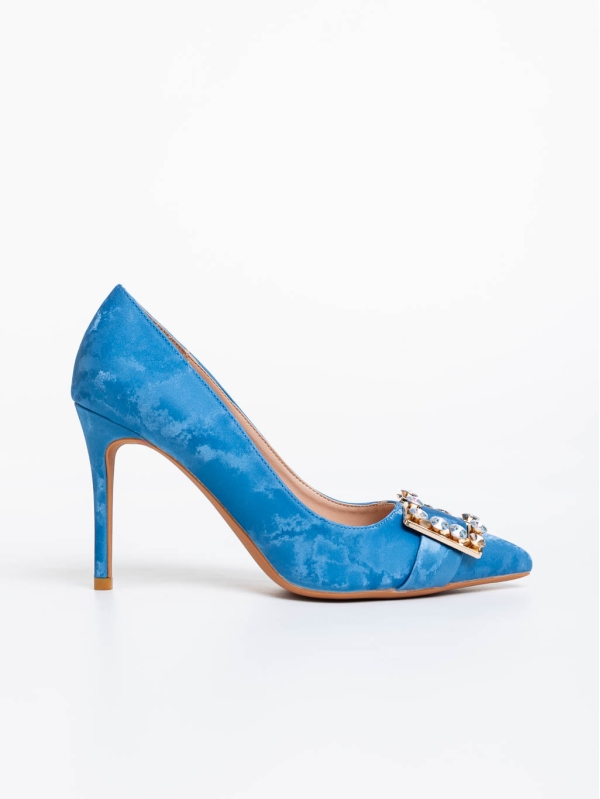 Pantofi dama albastri cu toc din material textil Georgyna, 7 - Kalapod.net