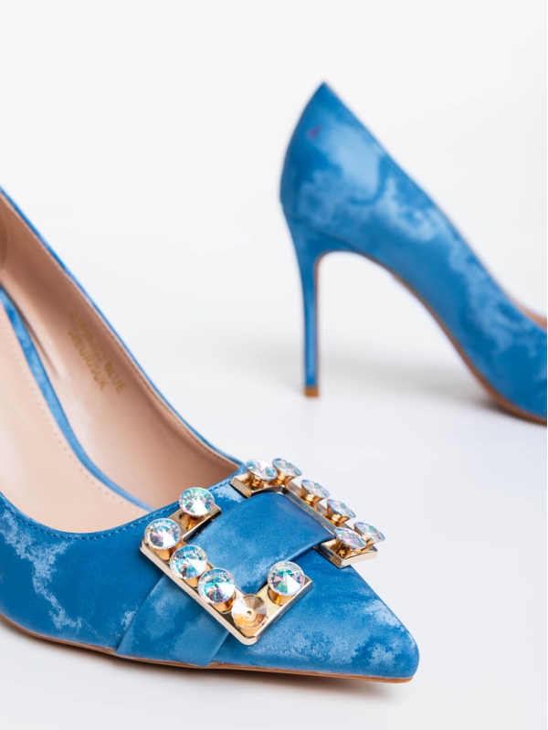 Pantofi dama albastri cu toc din material textil Georgyna, 8 - Kalapod.net