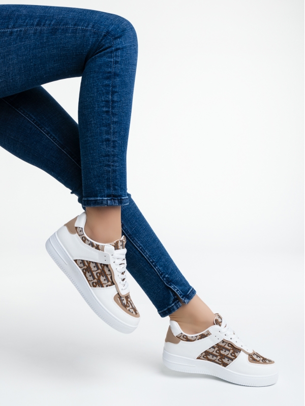 Pantofi sport dama albi din piele ecologica si material textil Edyta, 4 - Kalapod.net