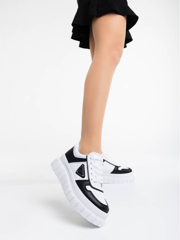 Pantofi sport dama albi cu negru din piele ecologica Retta, 2 - Kalapod.net
